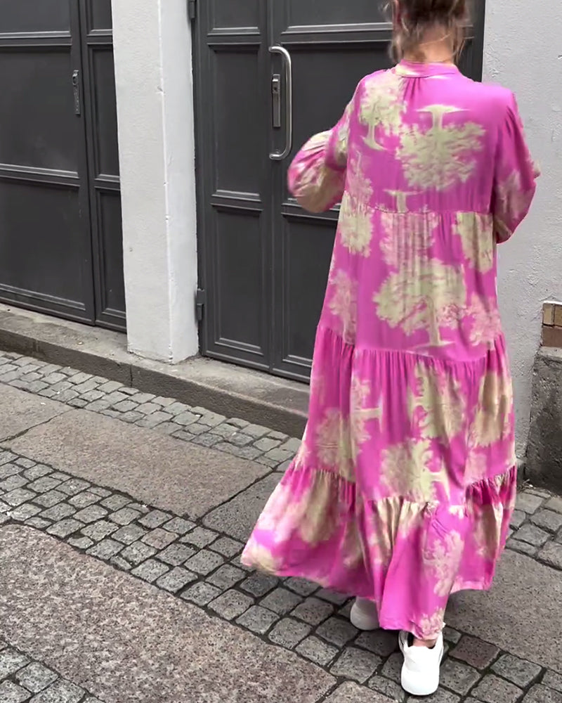 Giavanna | Vestido Maxi Casual con Mangas Acampanadas y Estampado
