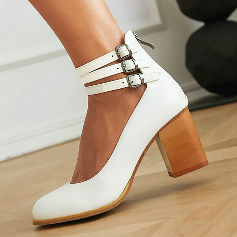 Elisa | Sandalias Lisas con Tacón Grueso