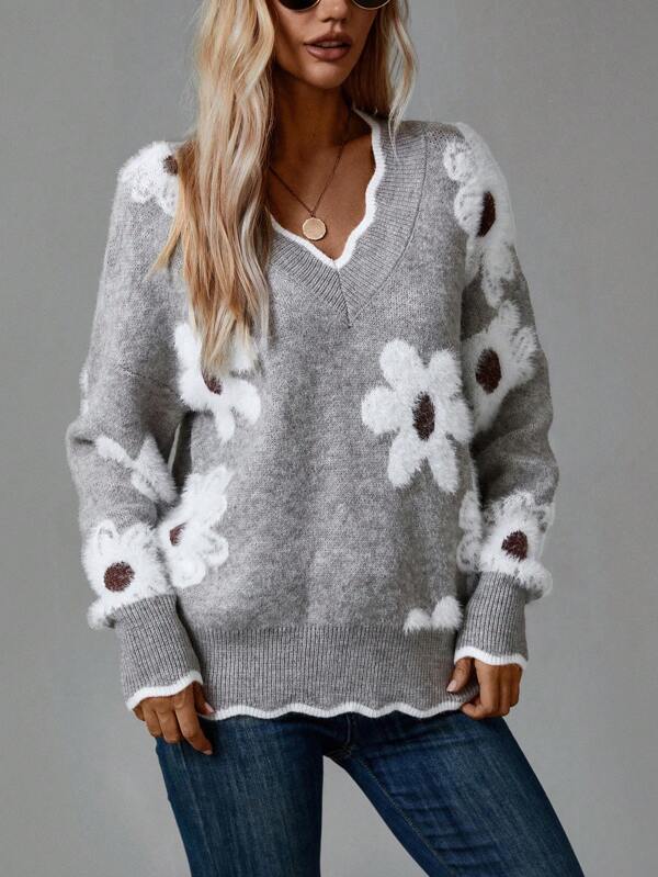 Thea | Suéter floral elegante con cuello en V