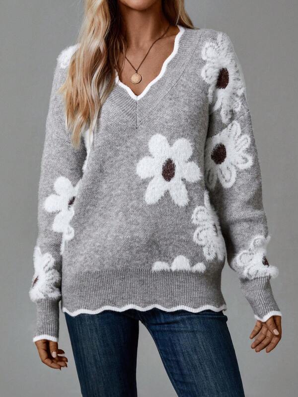Thea | Suéter floral elegante con cuello en V