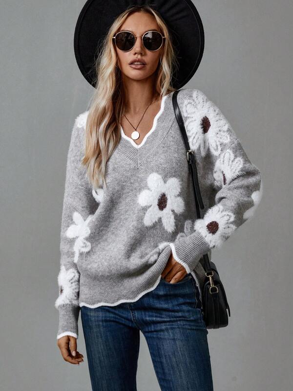 Thea | Suéter floral elegante con cuello en V