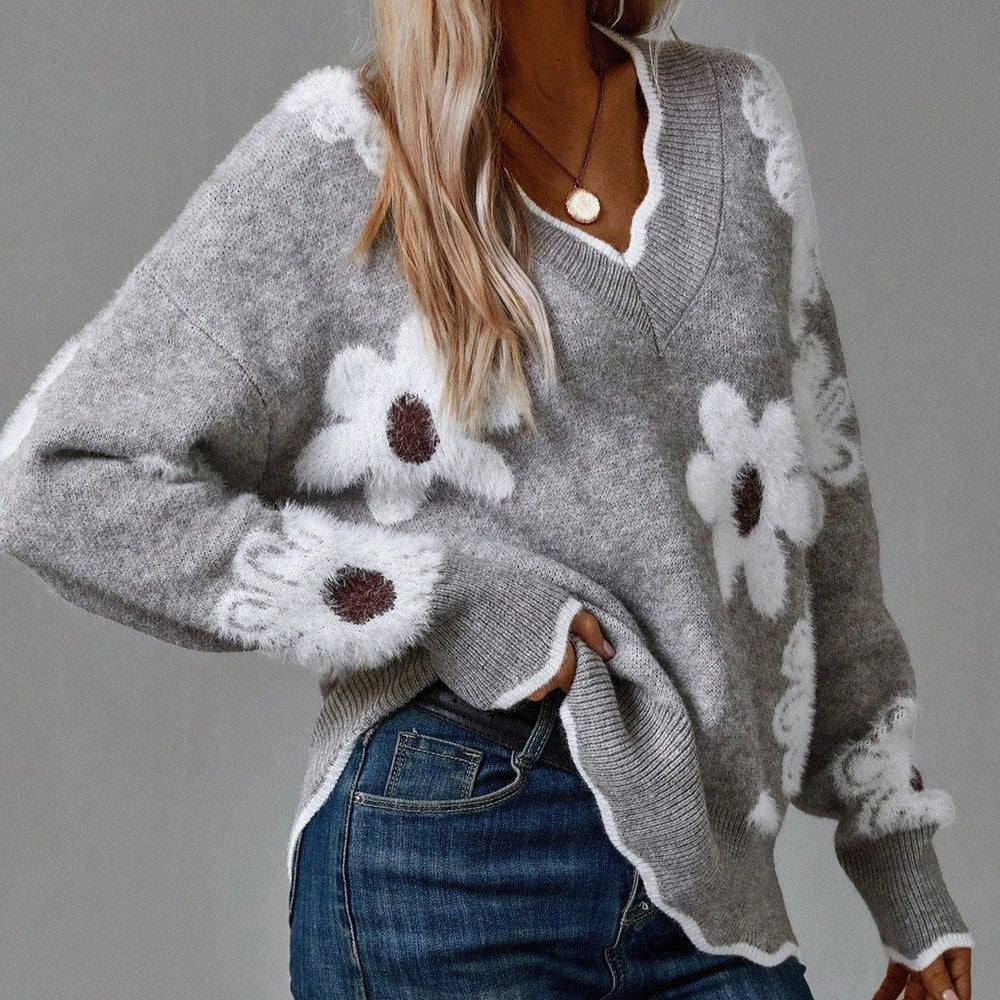 Thea | Suéter floral elegante con cuello en V