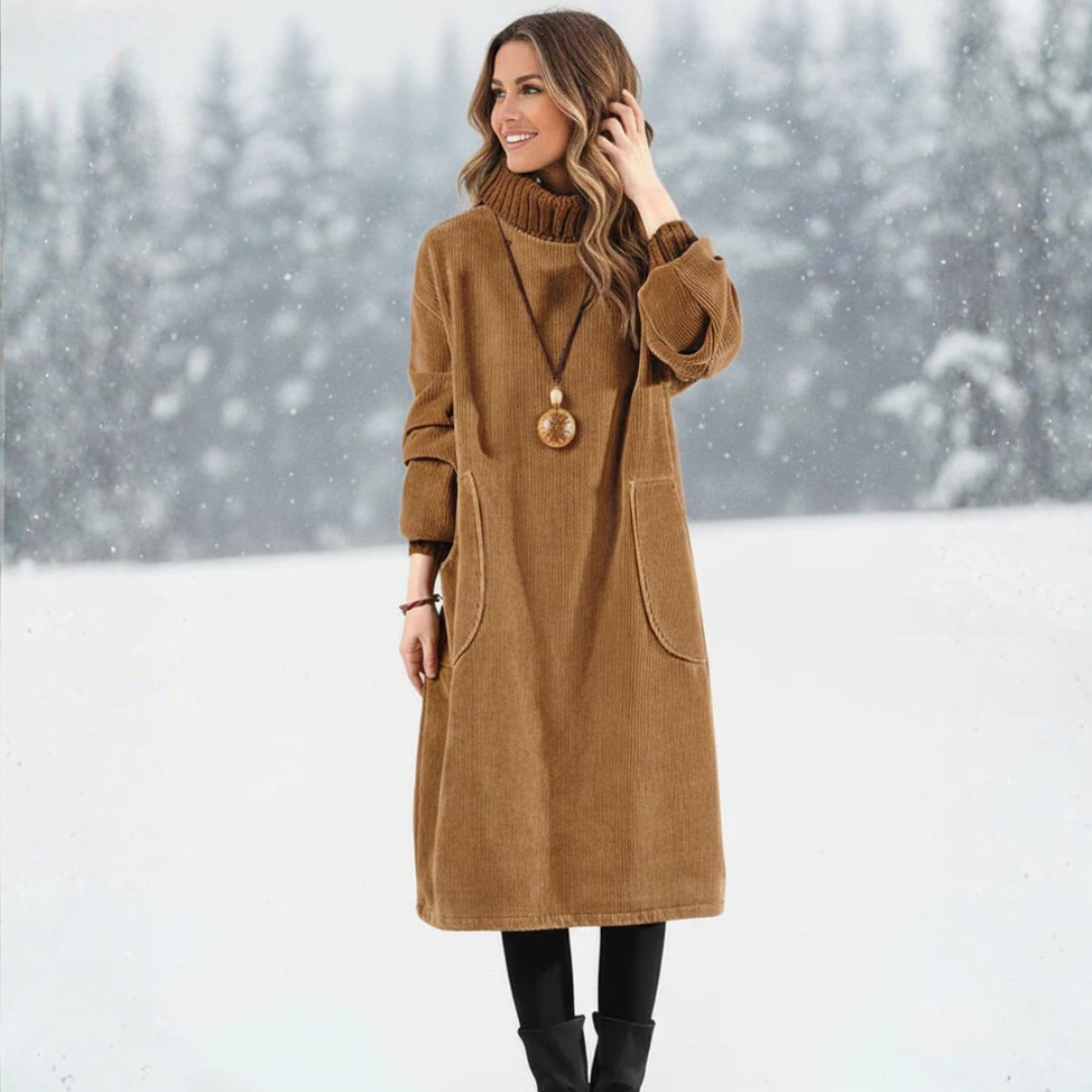 Céliane | Vestido Midi con Cuello Alto y Confortable