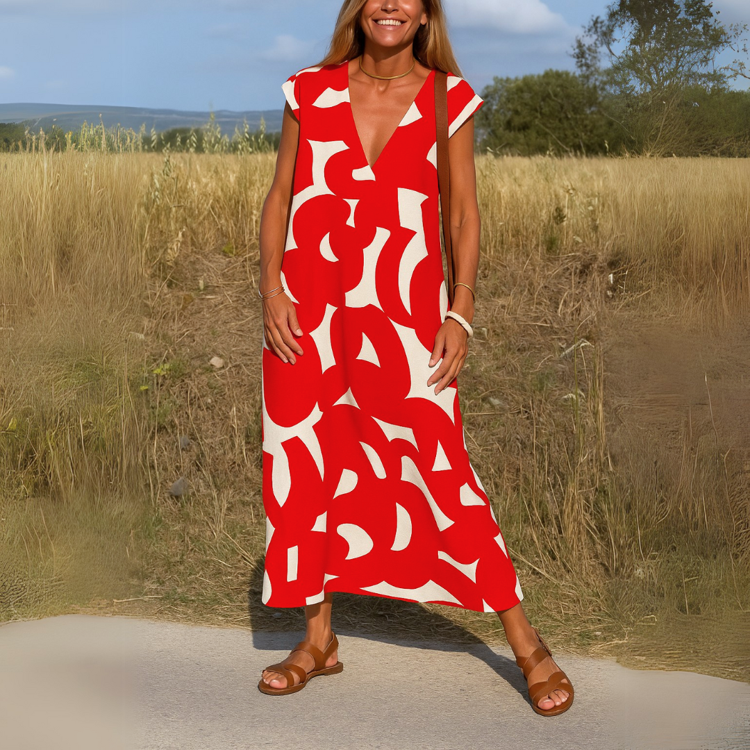 Tirzah | Vestido Geométrico Fluido con Escote en V