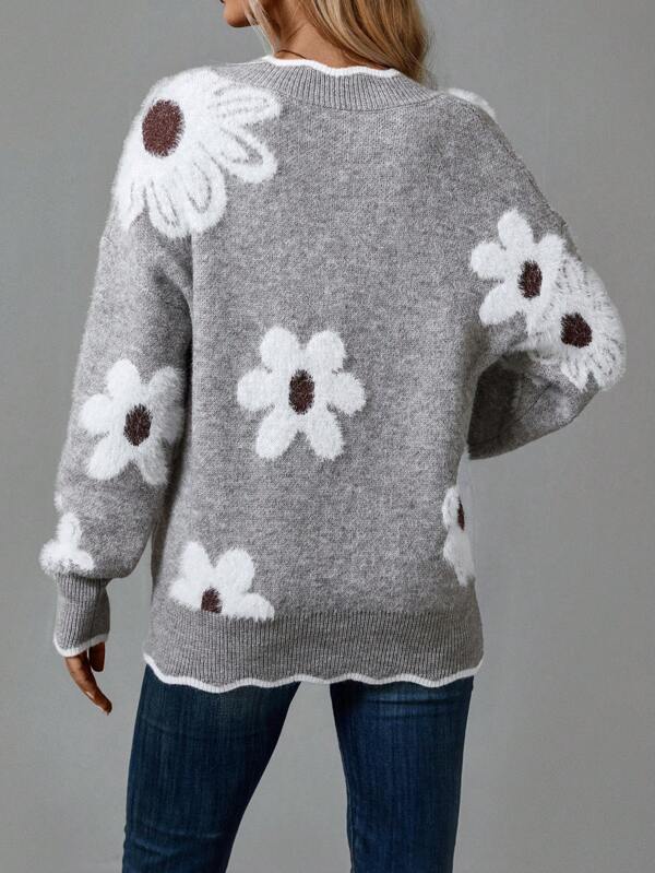 Thea | Suéter floral elegante con cuello en V