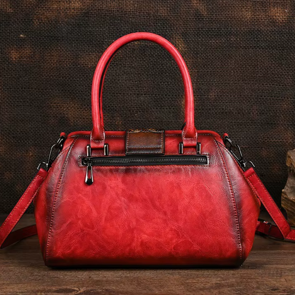 Florina - Bolsa de Piel con Grabados y Motivos Florales