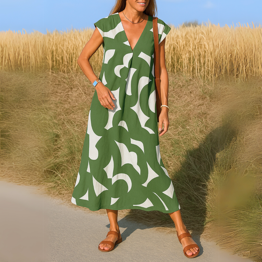 Tirzah | Vestido Geométrico Fluido con Escote en V