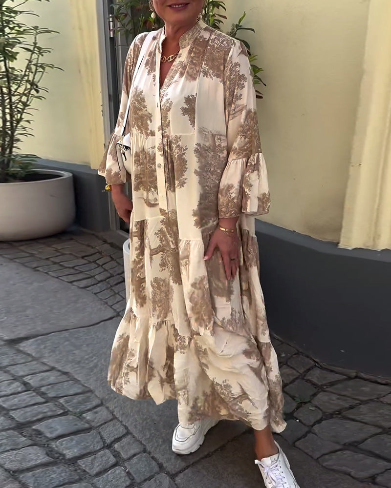 Giavanna | Vestido Maxi Casual con Mangas Acampanadas y Estampado