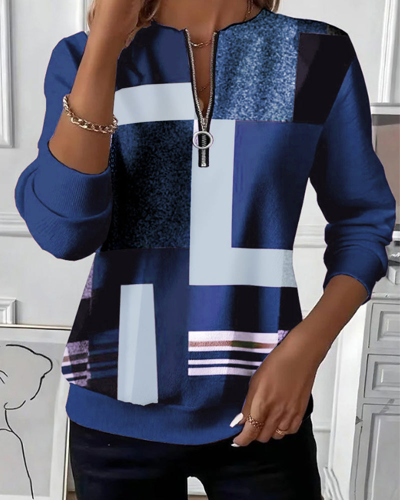 Aveline | Sudadera Casual con Medio Cierre y Estampado