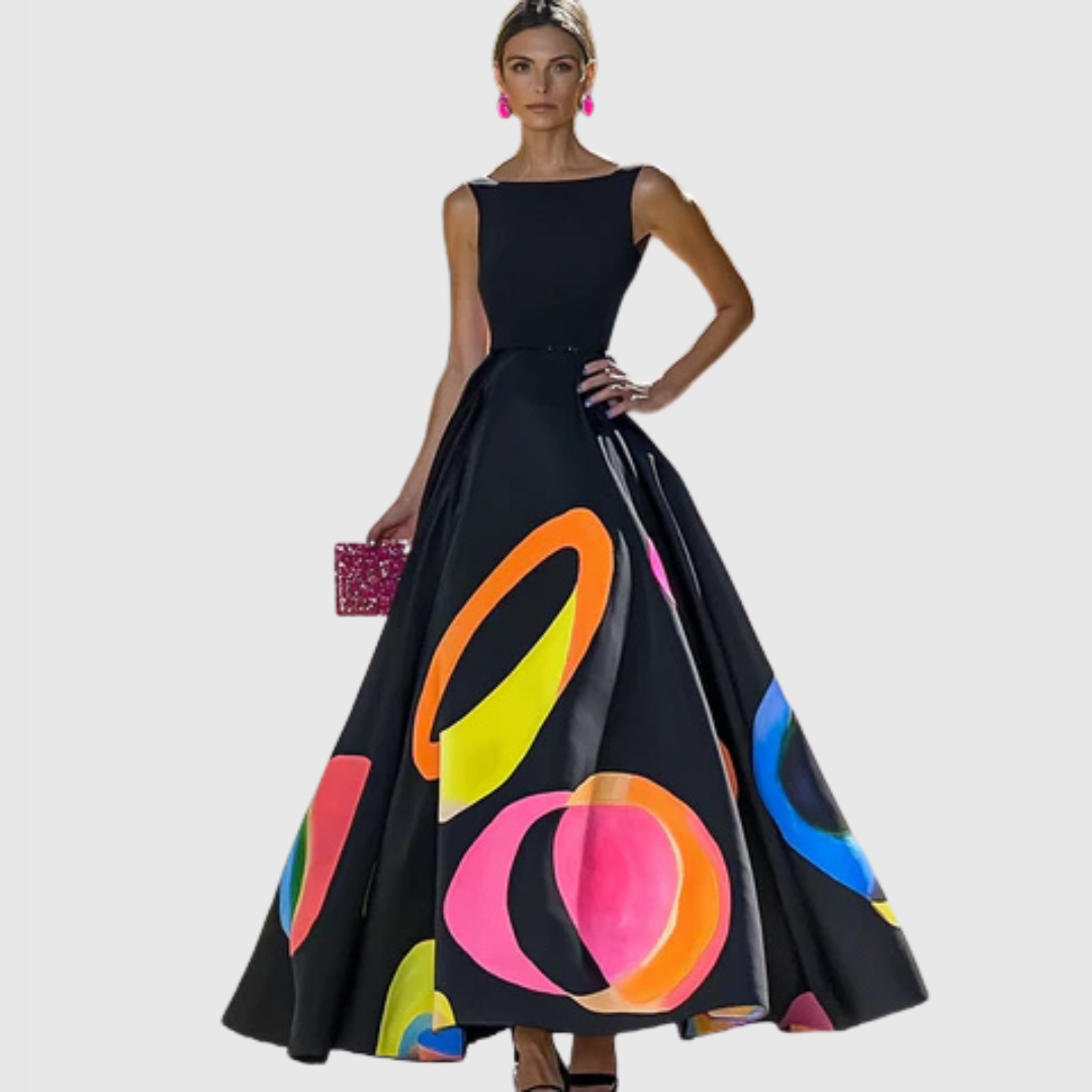 Anya | Vestido Maxi Bodycon con Aberturas y Estampado Colorido