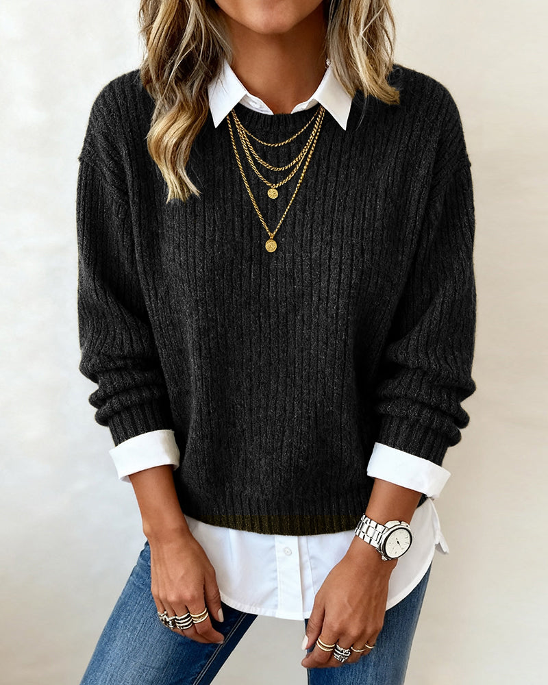 Cyrielle | Jersey con cuello de camisa y diseño patchwork