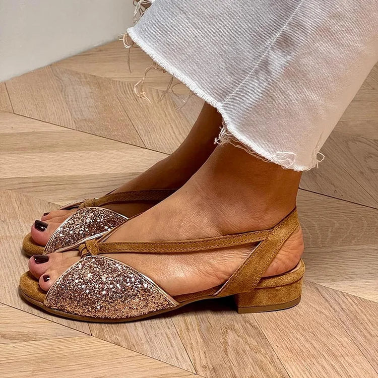 MARTINA | Sandalias Brillantes con Lentejuelas y Suela Baja para un Estilo Elegante y Cómodo