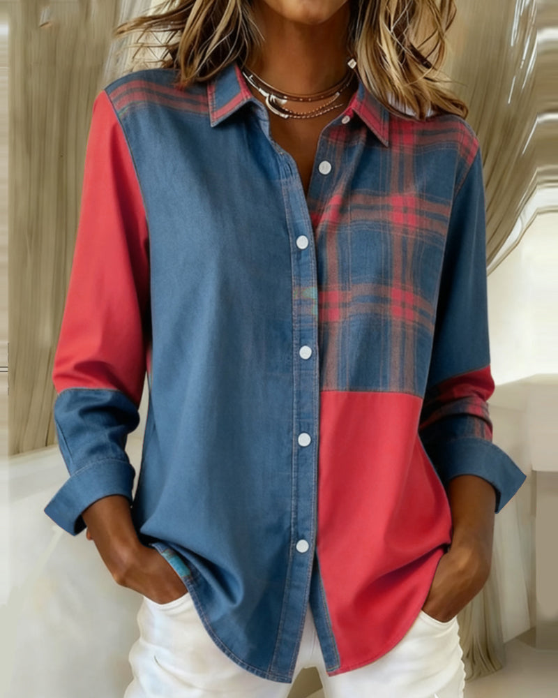 Esmée-Lou | Camisa con Cuello Notch y Diseño de Cuadros Contrastados