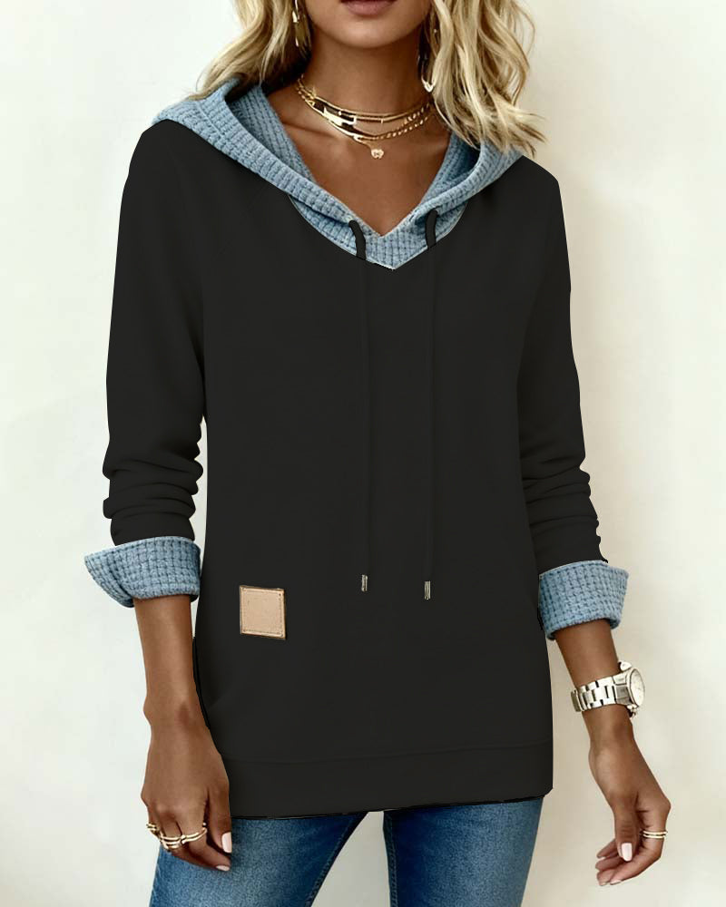 Florianne | Sudadera casual con capucha e inserciones de tejido tipo gofre