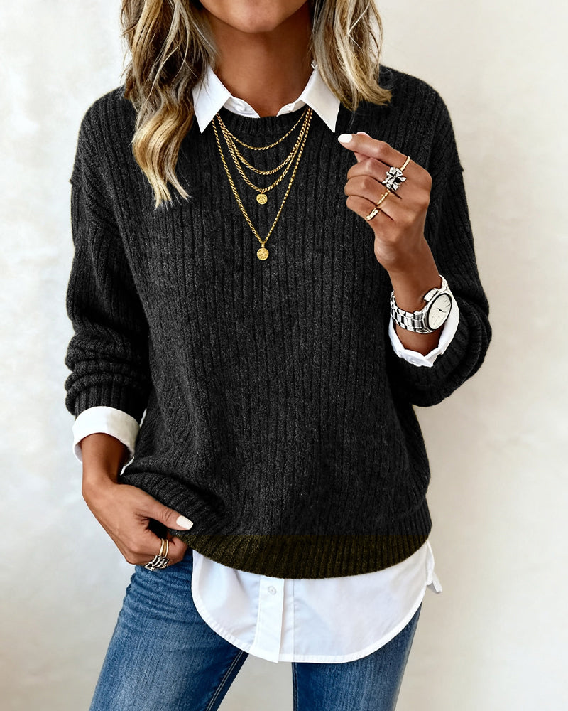 Cyrielle | Jersey con cuello de camisa y diseño patchwork