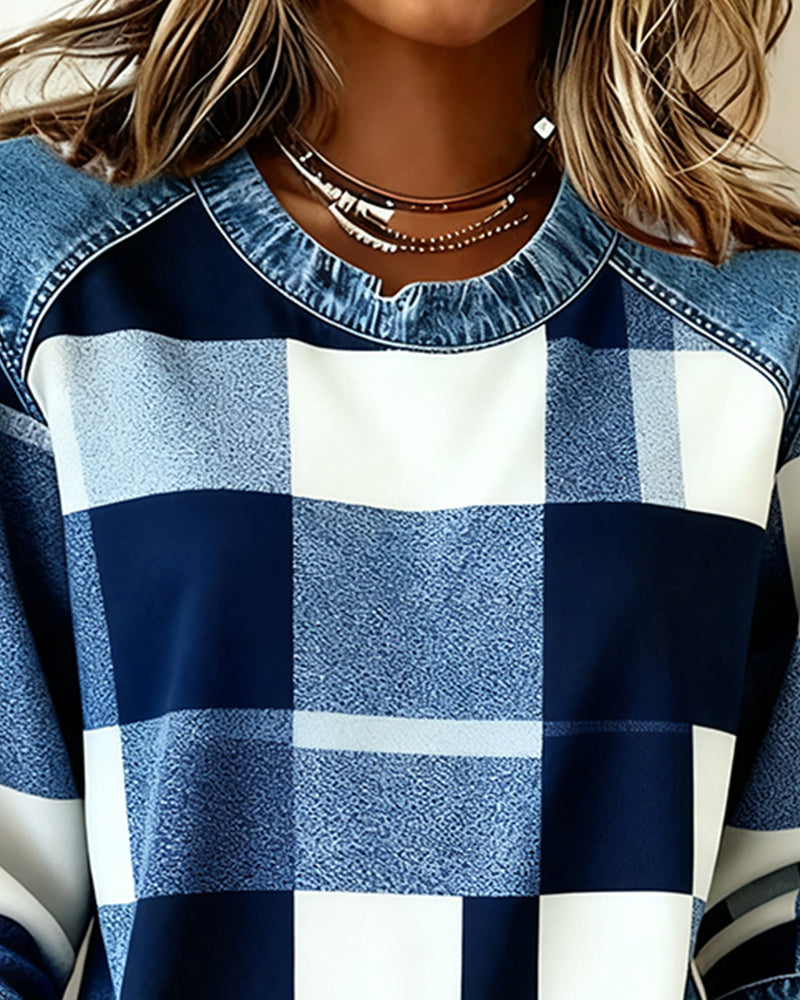 Oriane | Sudadera con patchwork de cuadros y contraste de colores