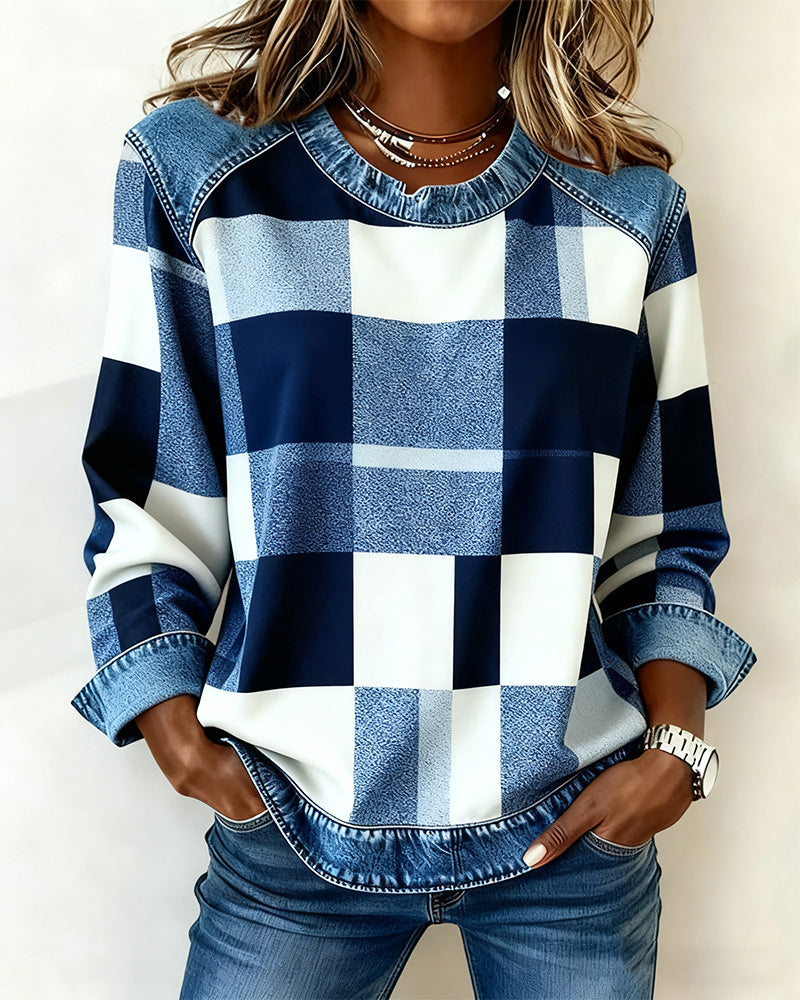 Oriane | Sudadera con patchwork de cuadros y contraste de colores