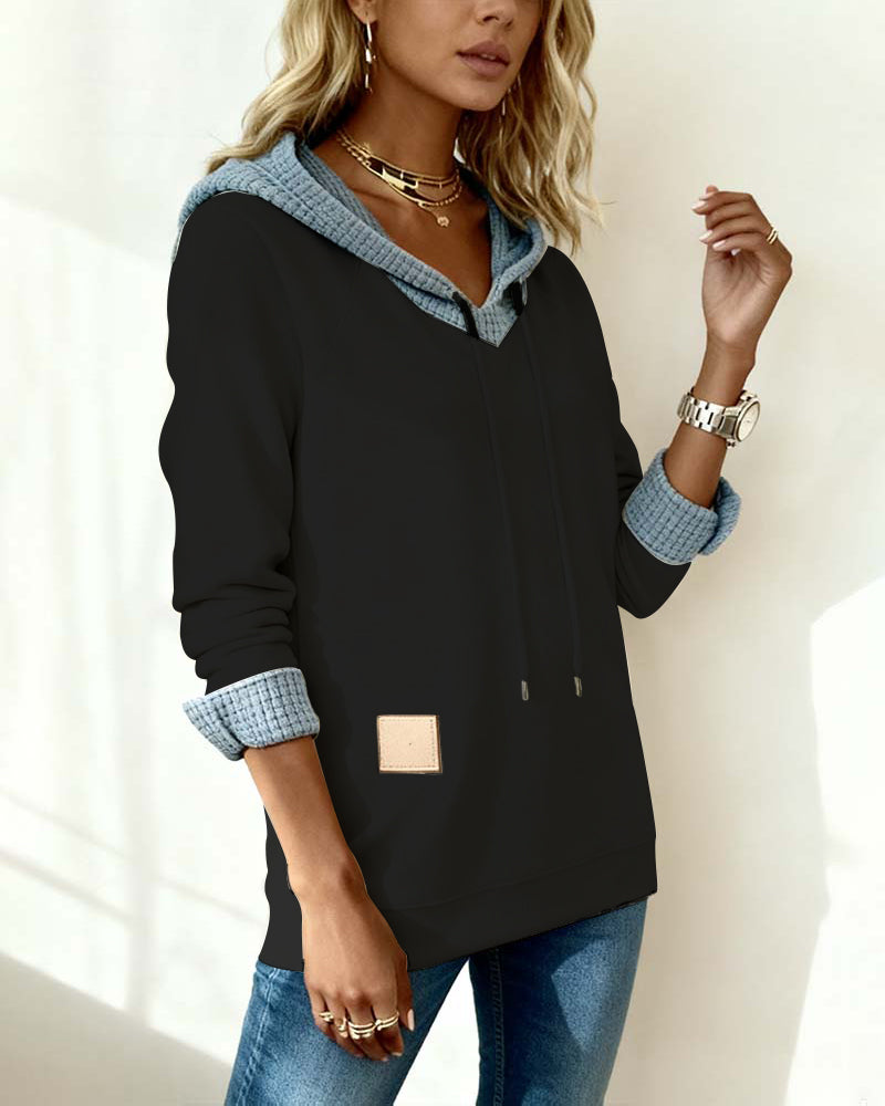Florianne | Sudadera casual con capucha e inserciones de tejido tipo gofre