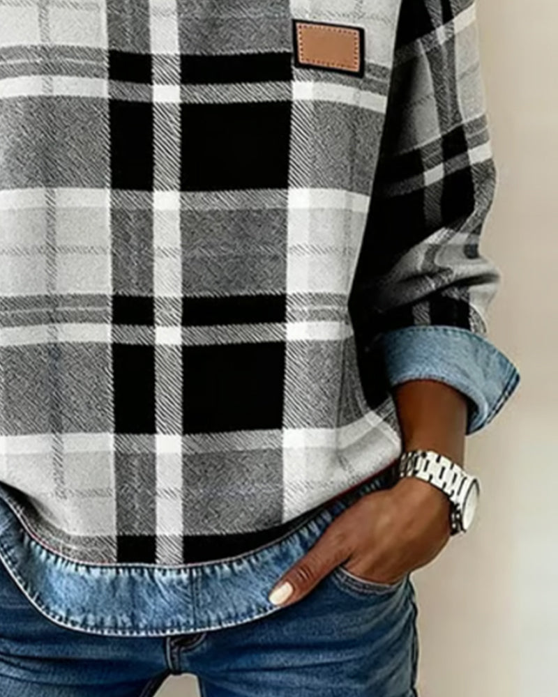 Arielle | Sudadera de mujer en tejido denim con patchwork y cuello redondo