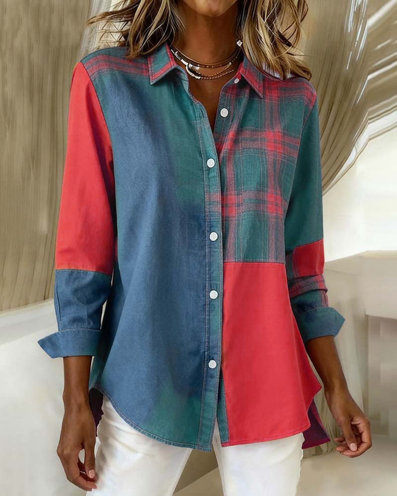 Esmée-Lou | Camisa con Cuello Notch y Diseño de Cuadros Contrastados