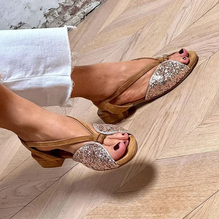 MARTINA | Sandalias Brillantes con Lentejuelas y Suela Baja para un Estilo Elegante y Cómodo