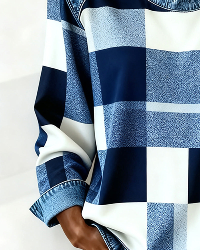 Oriane | Sudadera con patchwork de cuadros y contraste de colores