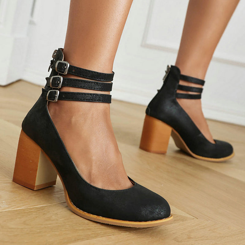 Elisa | Sandalias Lisas con Tacón Grueso