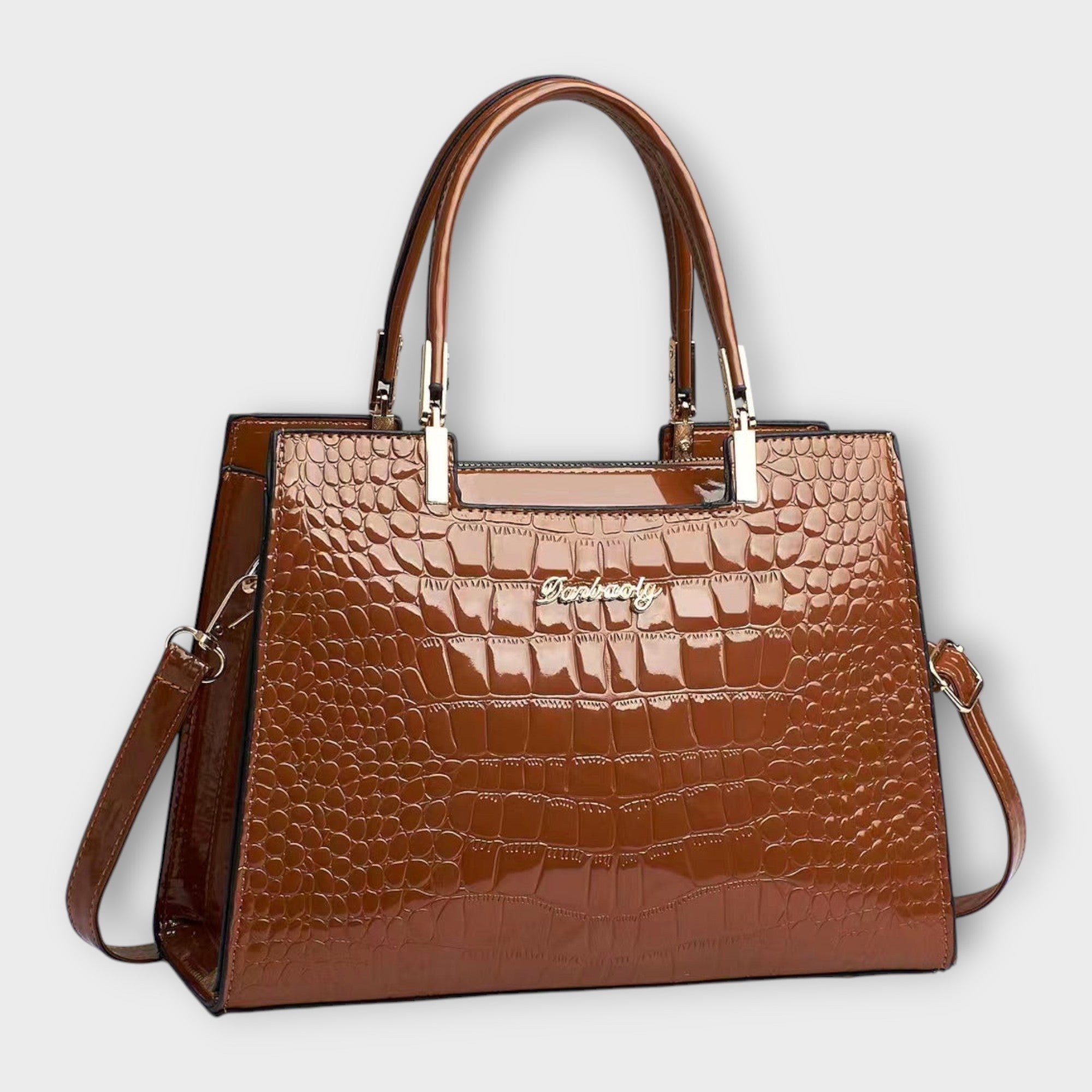 Aurora - Bolsa de Mano en Piel de Cocodrilo Brillante