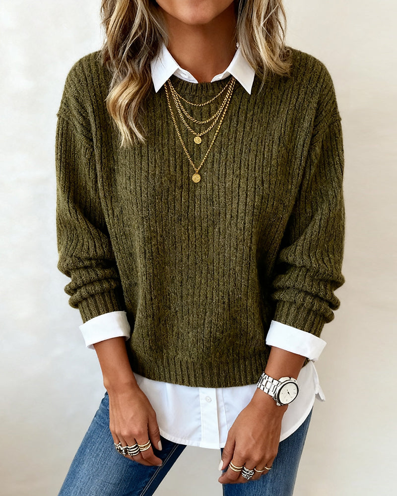 Cyrielle | Jersey con cuello de camisa y diseño patchwork