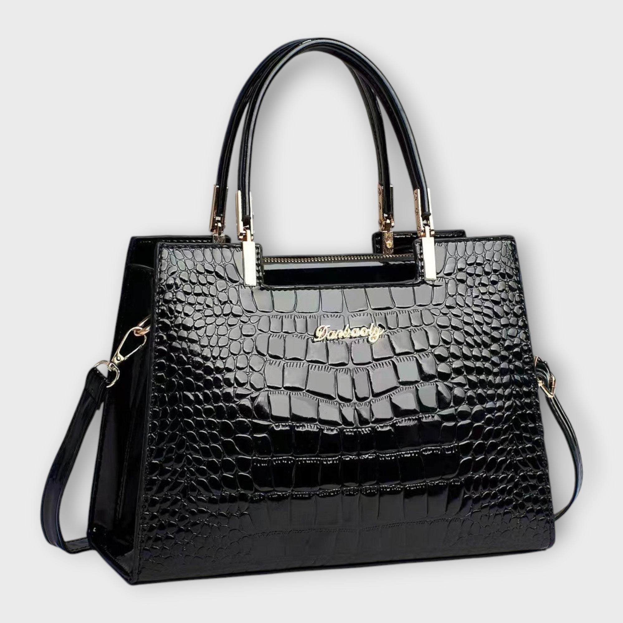Aurora - Bolsa de Mano en Piel de Cocodrilo Brillante