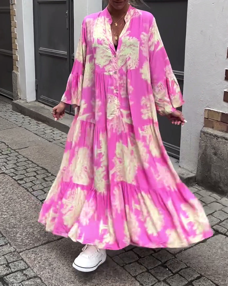 Giavanna | Vestido Maxi Casual con Mangas Acampanadas y Estampado