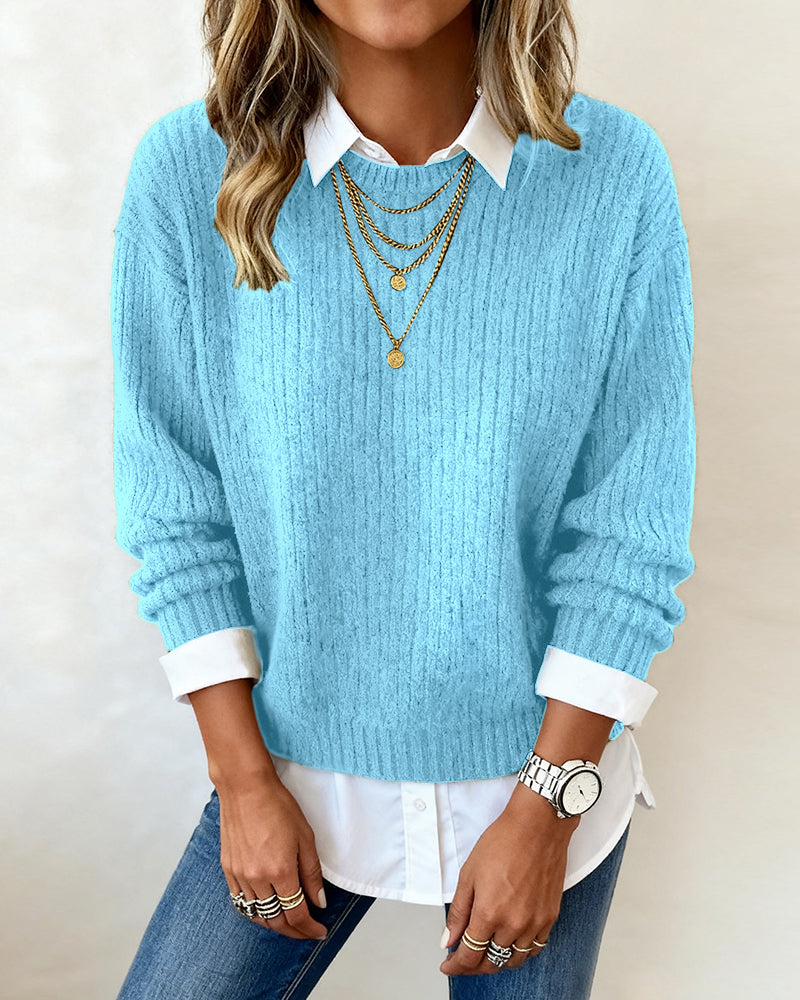 Cyrielle | Jersey con cuello de camisa y diseño patchwork