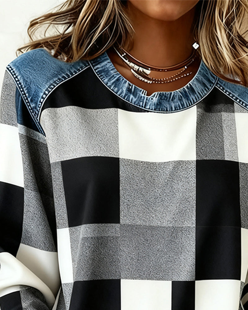 Oriane | Sudadera con patchwork de cuadros y contraste de colores