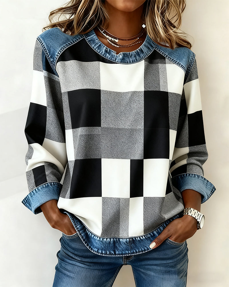 Oriane | Sudadera con patchwork de cuadros y contraste de colores