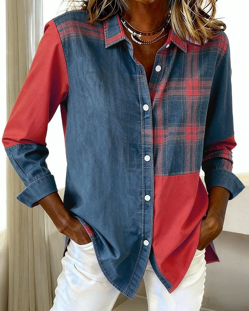 Esmée-Lou | Camisa con Cuello Notch y Diseño de Cuadros Contrastados