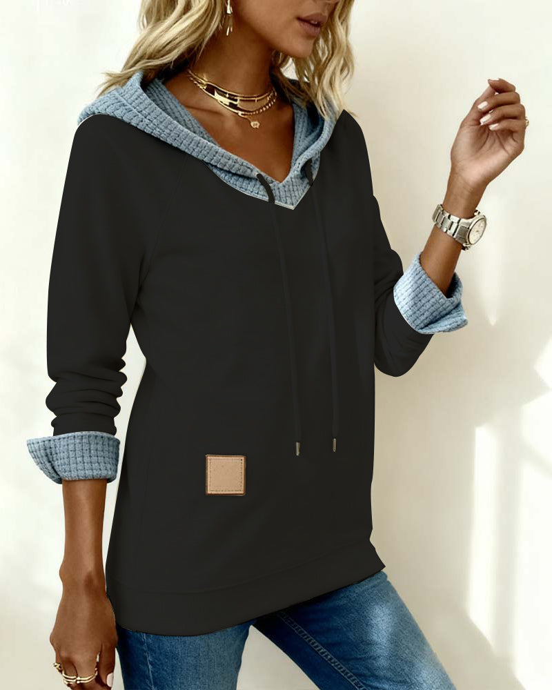 Florianne | Sudadera casual con capucha e inserciones de tejido tipo gofre