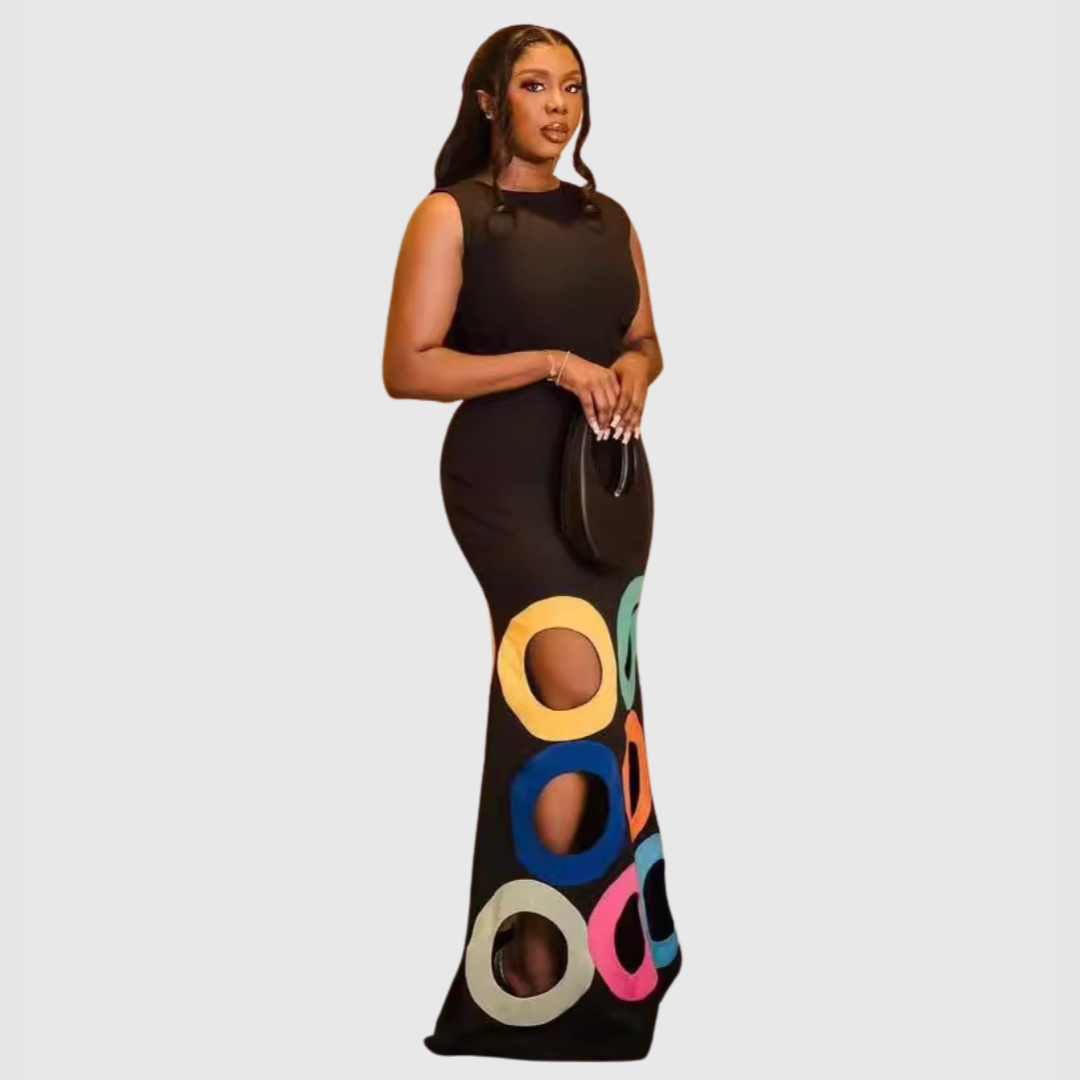 Anya | Vestido Maxi Bodycon con Aberturas y Estampado Colorido