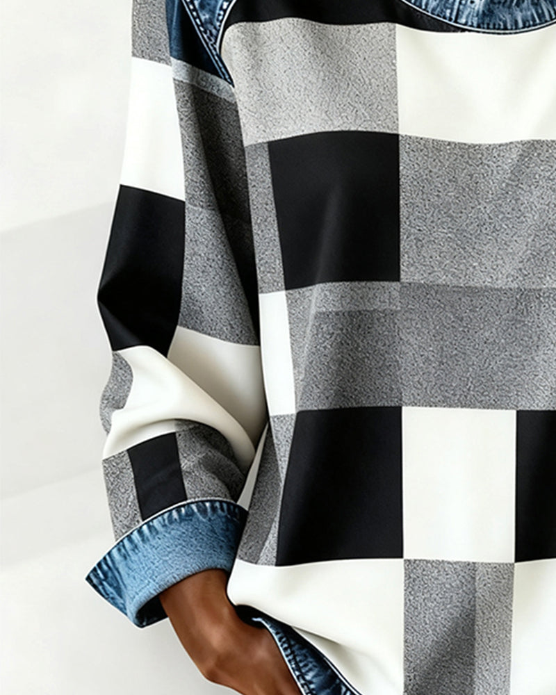 Oriane | Sudadera con patchwork de cuadros y contraste de colores
