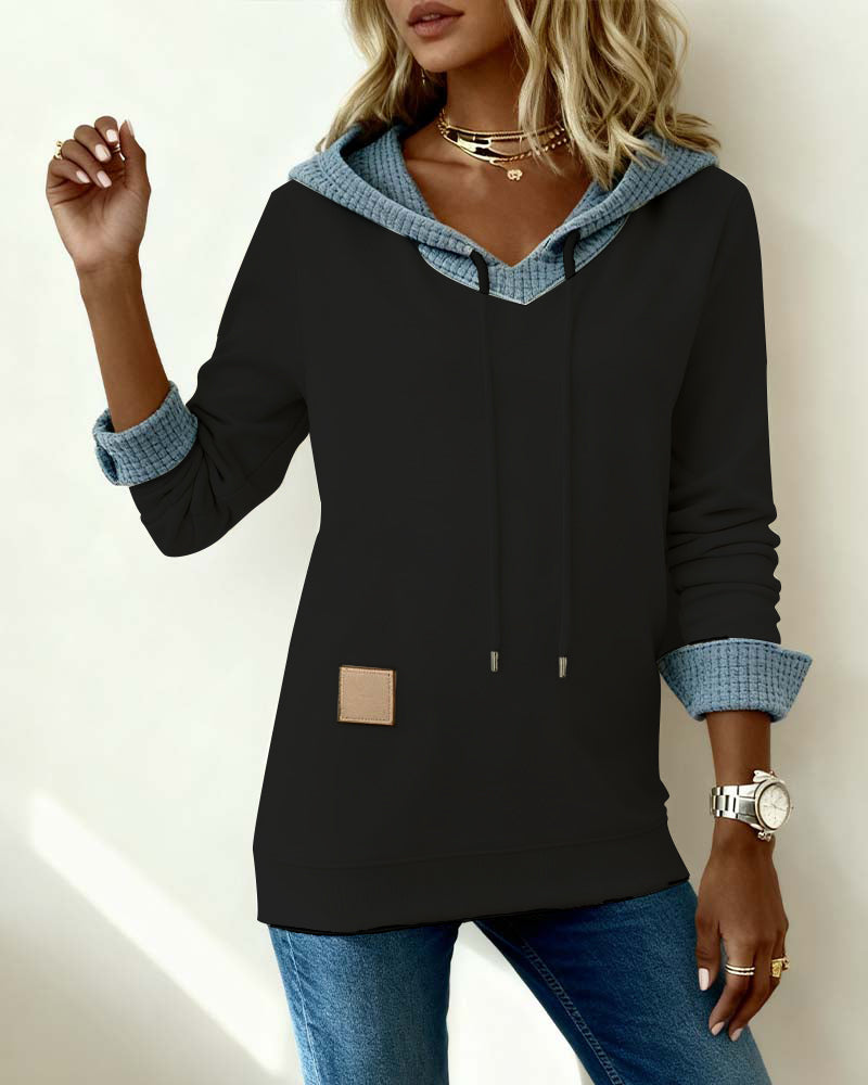 Florianne | Sudadera casual con capucha e inserciones de tejido tipo gofre