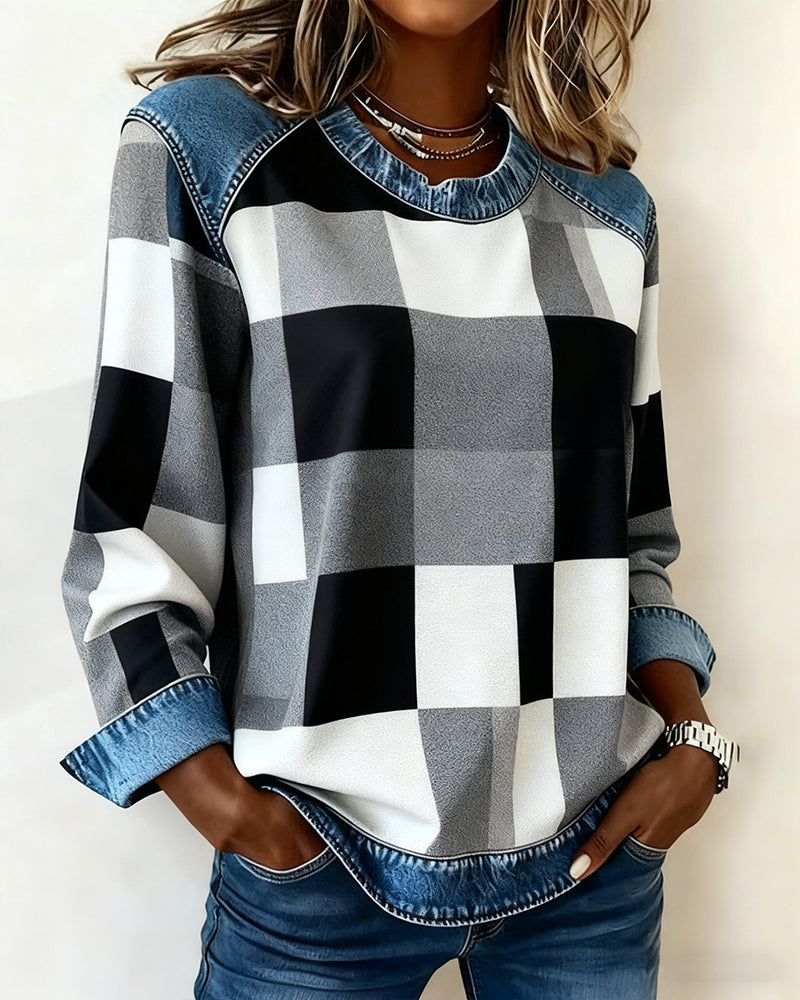 Oriane | Sudadera con patchwork de cuadros y contraste de colores