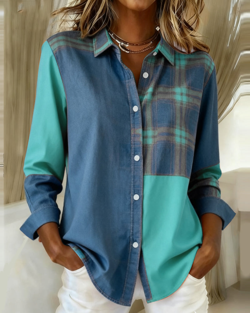 Esmée-Lou | Camisa con Cuello Notch y Diseño de Cuadros Contrastados