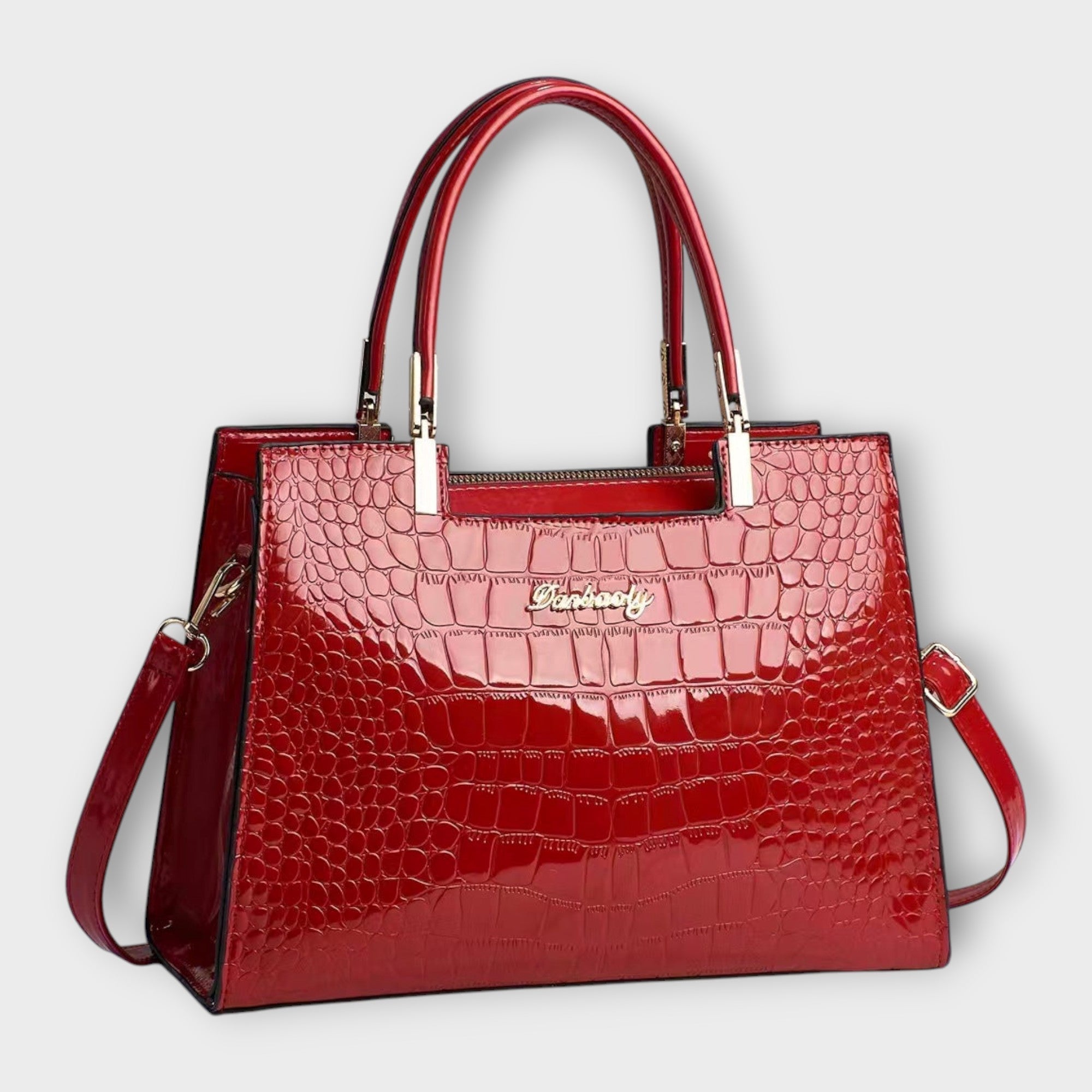 Aurora - Bolsa de Mano en Piel de Cocodrilo Brillante
