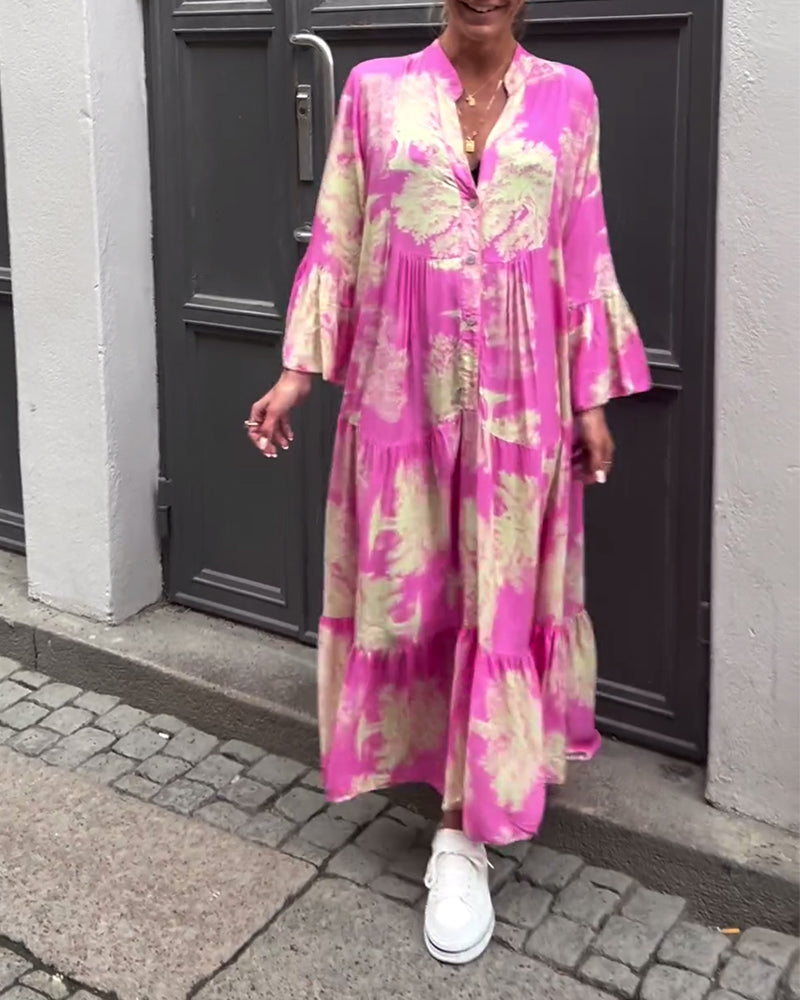 Giavanna | Vestido Maxi Casual con Mangas Acampanadas y Estampado