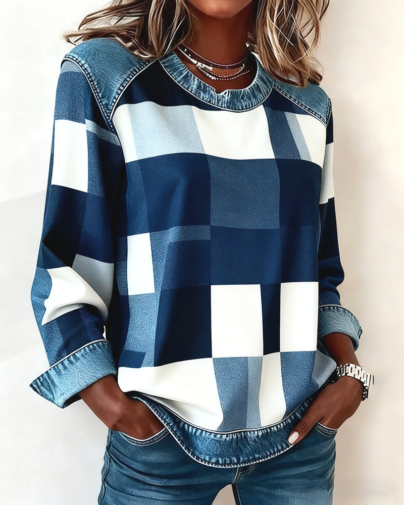 Oriane | Sudadera con patchwork de cuadros y contraste de colores