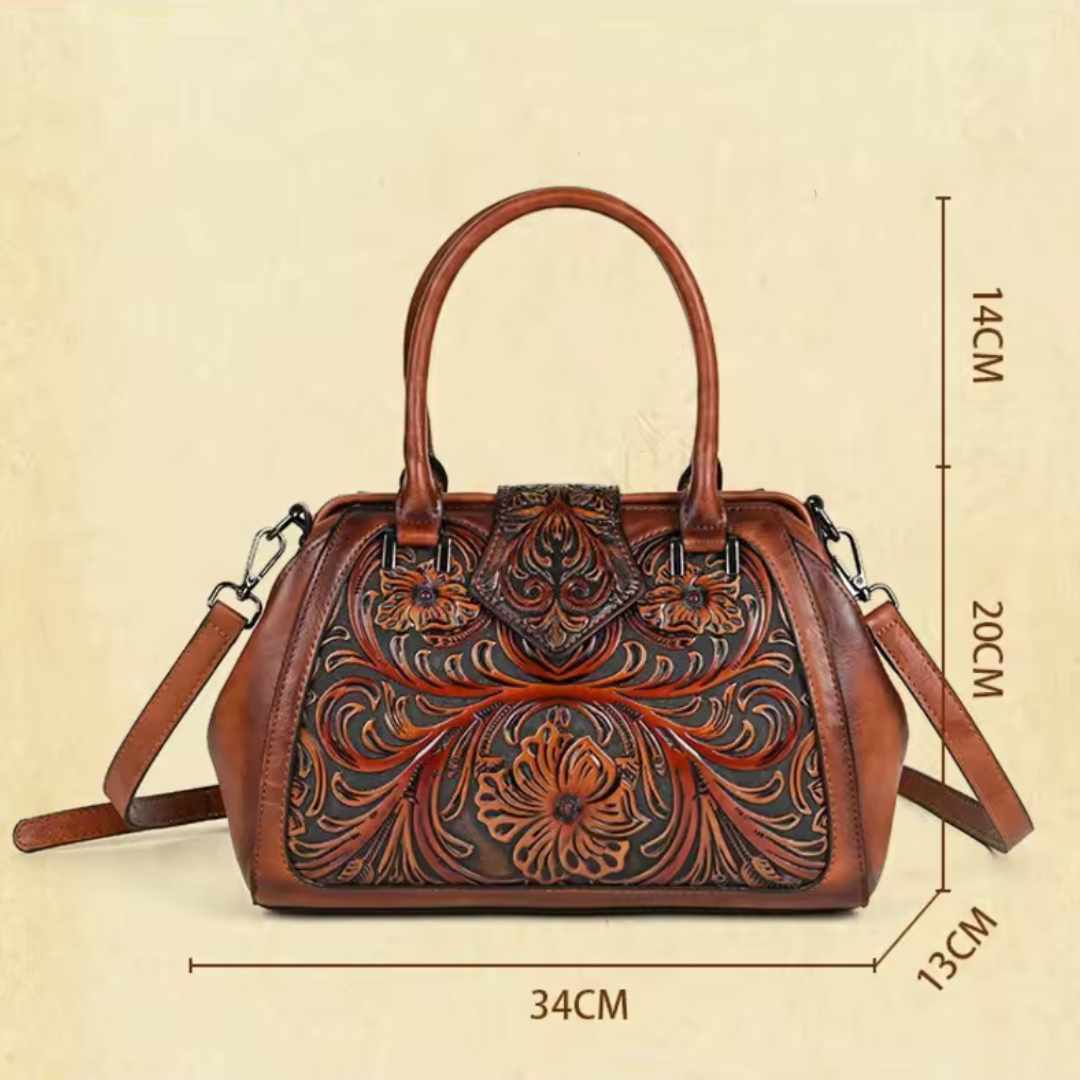 Florina - Bolsa de Piel con Grabados y Motivos Florales