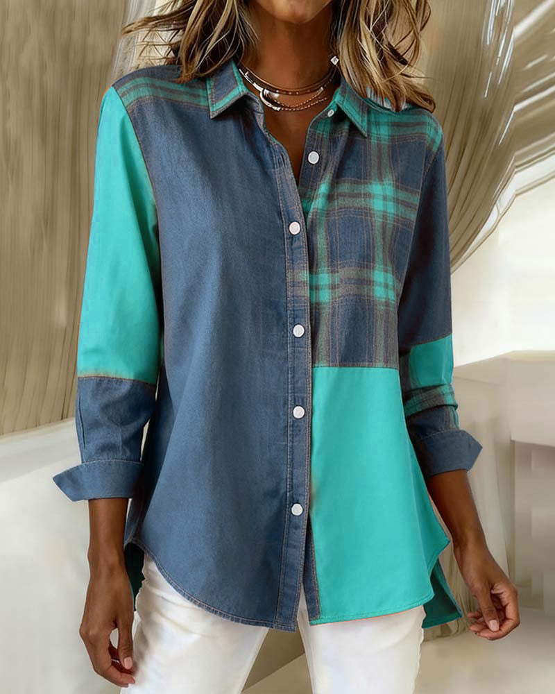Esmée-Lou | Camisa con Cuello Notch y Diseño de Cuadros Contrastados