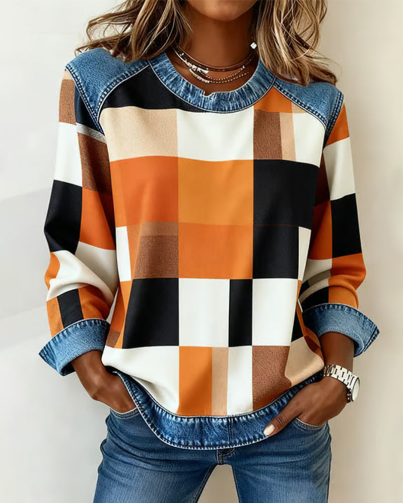 Oriane | Sudadera con patchwork de cuadros y contraste de colores