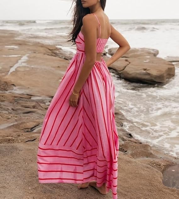 Elsie | Vestido Maxi a Rayas con Escote Redondeado