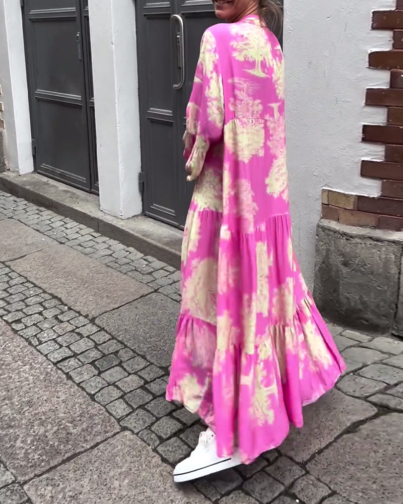 Giavanna | Vestido Maxi Casual con Mangas Acampanadas y Estampado