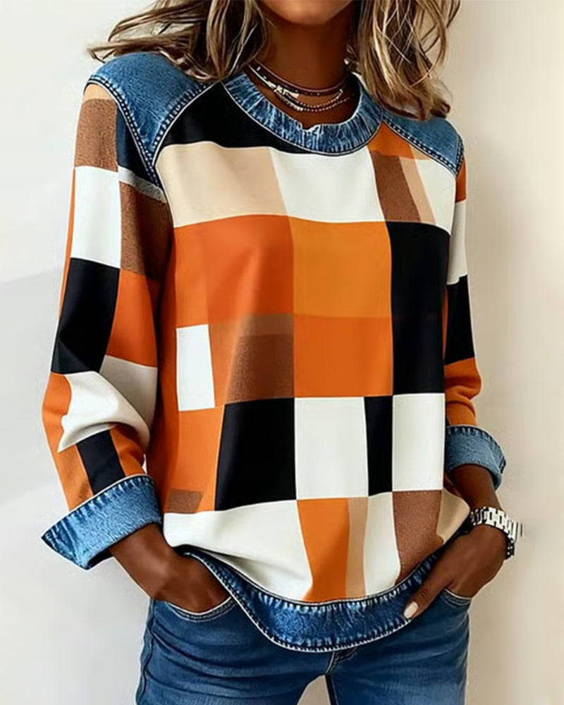 Oriane | Sudadera con patchwork de cuadros y contraste de colores
